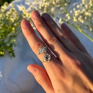 Rose Wire Rings, Handmade with Silver Colored Wire